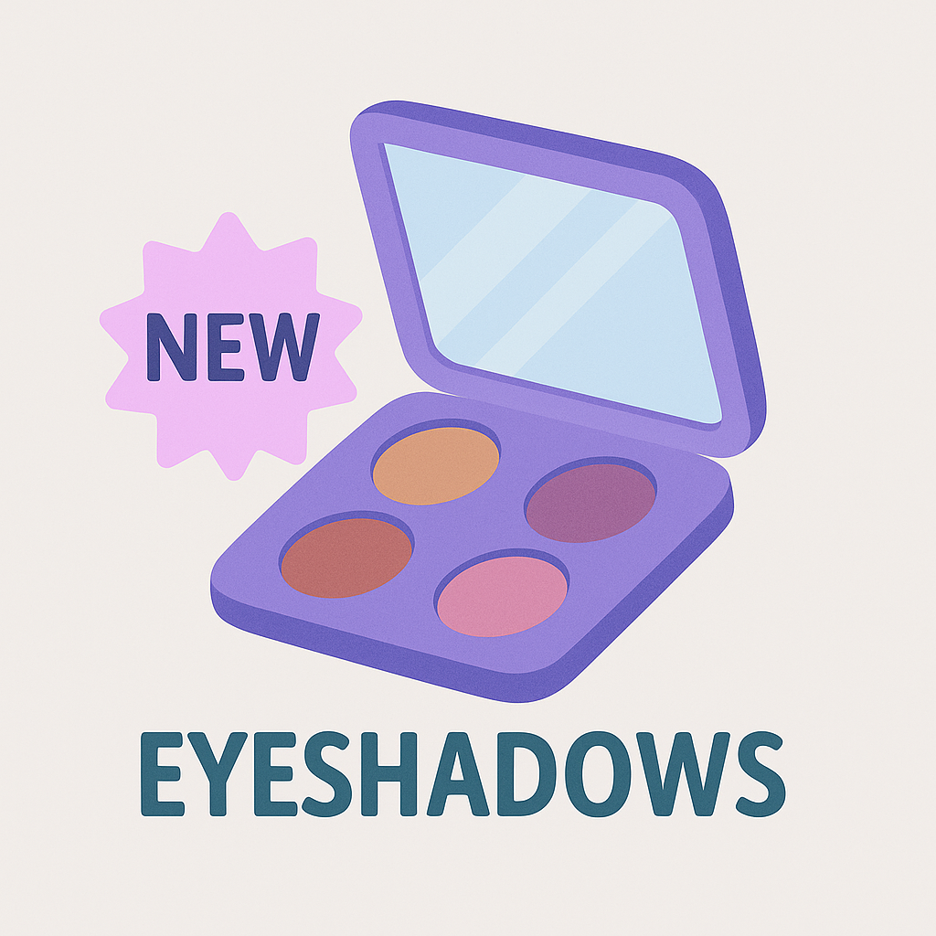 Picture shows an eyeshadow quad with warm pink and orange tones, with a promotional sticker saying 'New'. Leads to the Eyeshadows-category page.