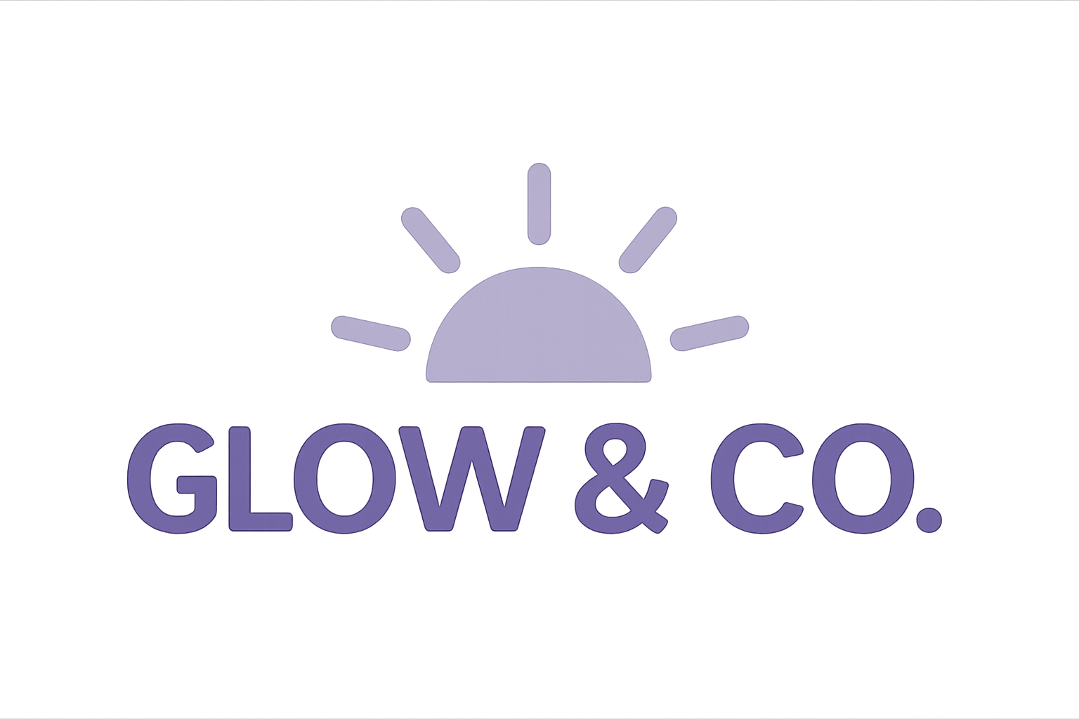 The logo has a light purple half sun coming up above a text that says 'Glow and CO.'.' Leads to the homepage.